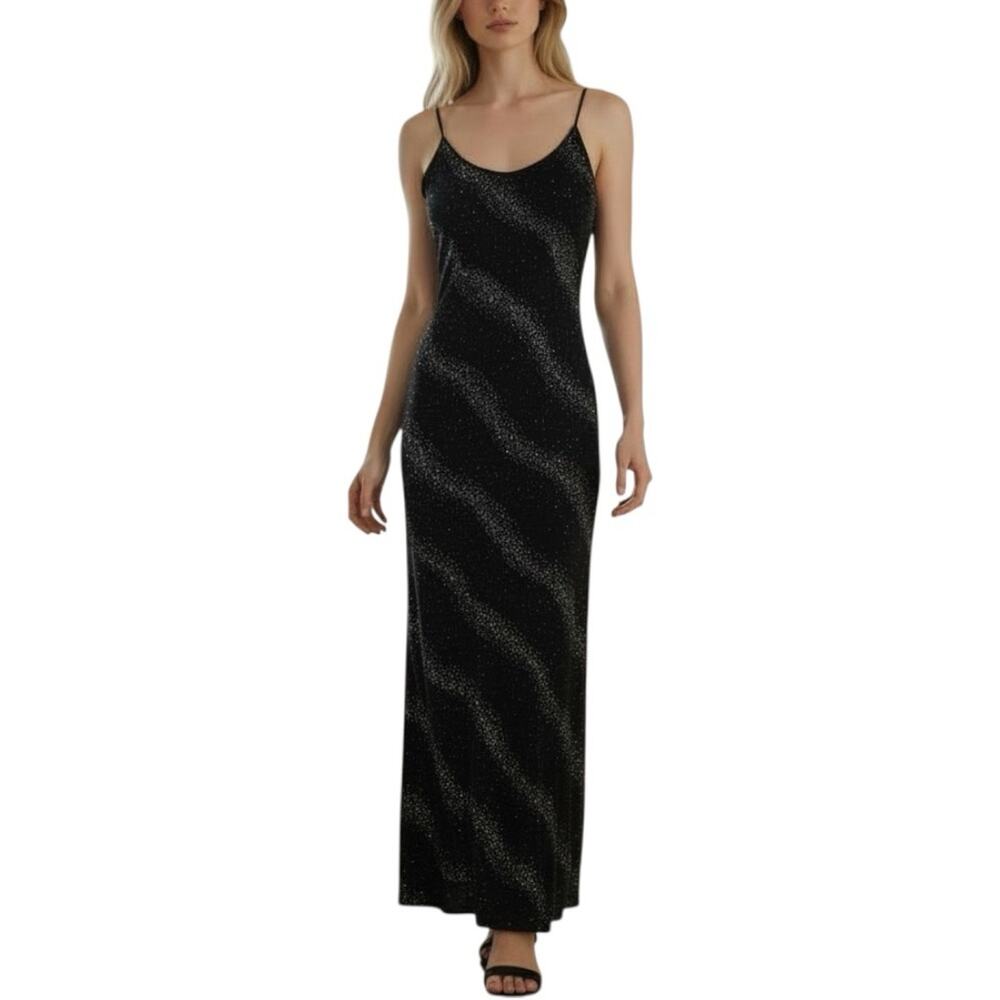 Jessica McClintock Gunne Sax Vintage Black Glitter Maxi Dress 5/6
